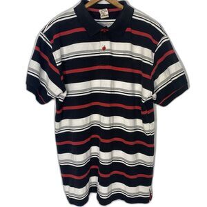 PJ Mark Striped Polo Shirt Short Sleeve Y2K Preppy Vintage Men L Black White Red